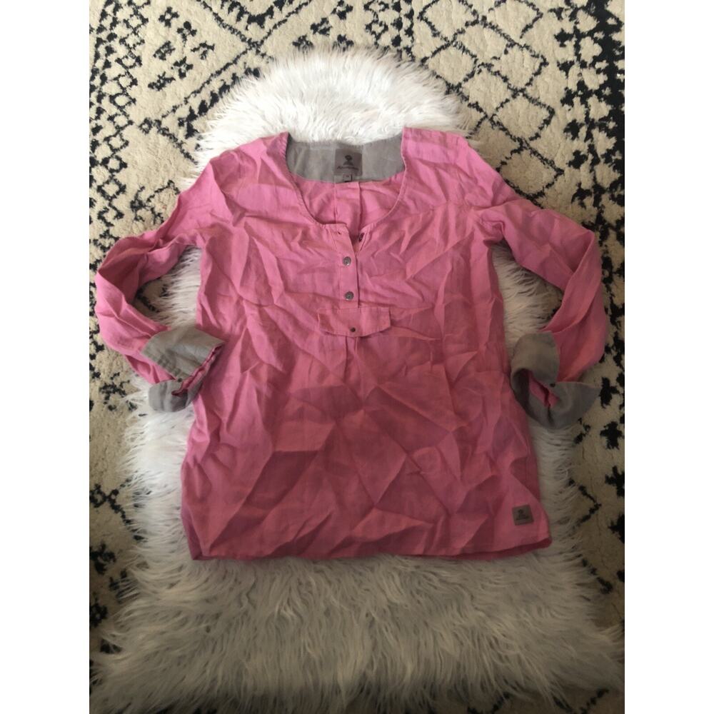 Mousqueton Pink 100% Linen Shirt Top Womens Sz 36. 1/4 Button. S1